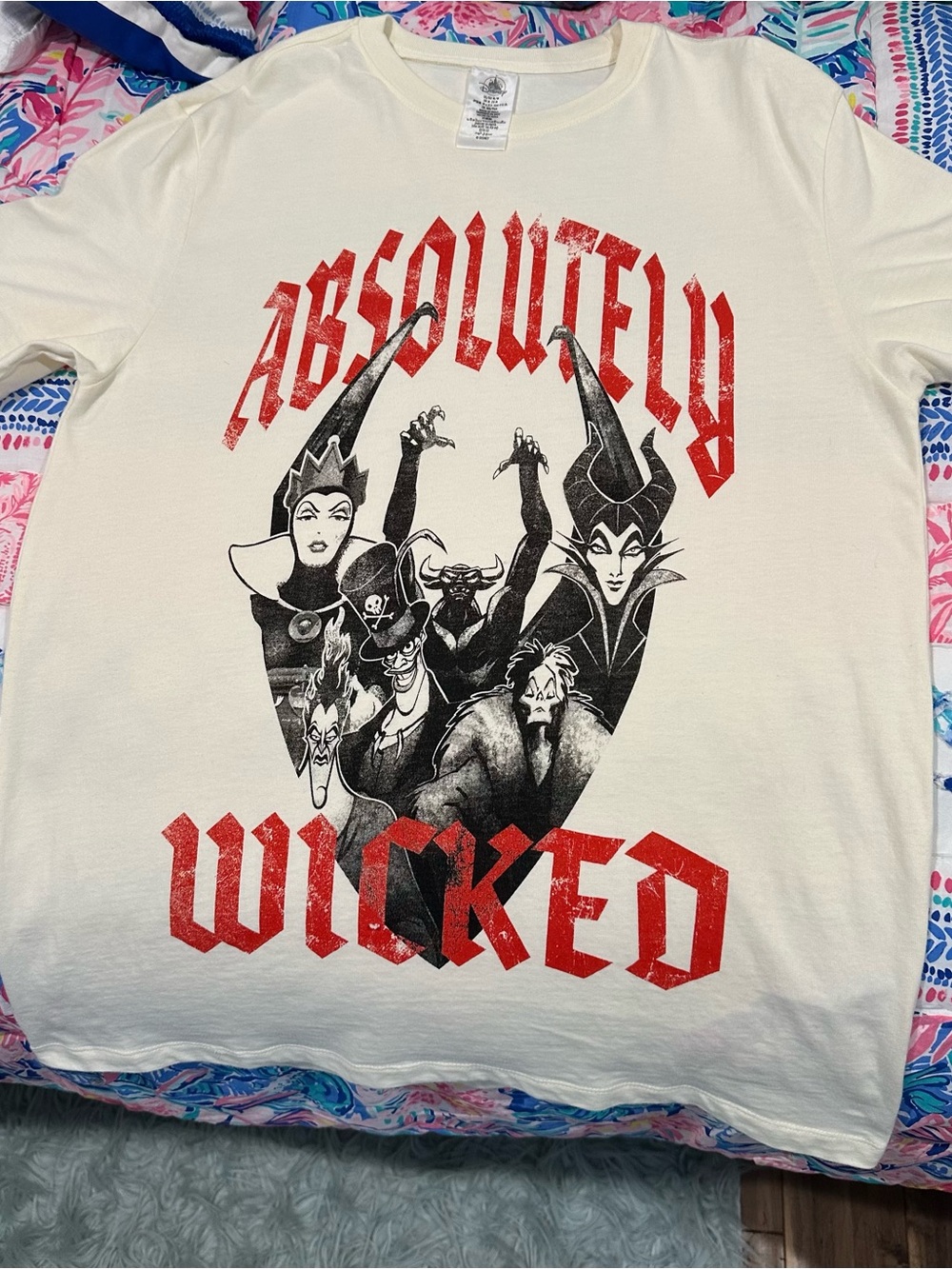 Disney Cream Tee with Red 'Absolutely Wicked' Villains Graphic